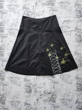 Smoking Lily Black A Line Helicopter + Barbed Wire Screenprint Skirt